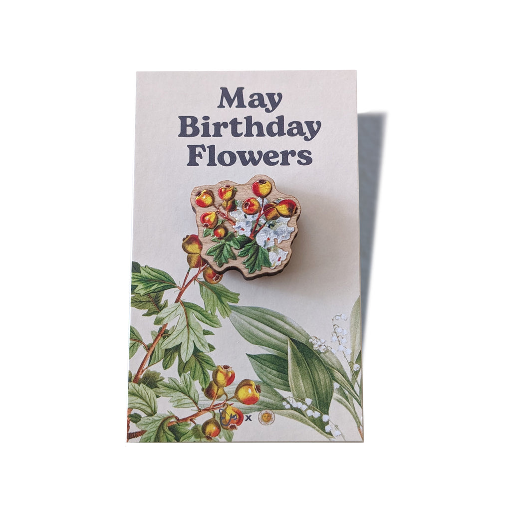 May Birthday Flowers Wooden Pin