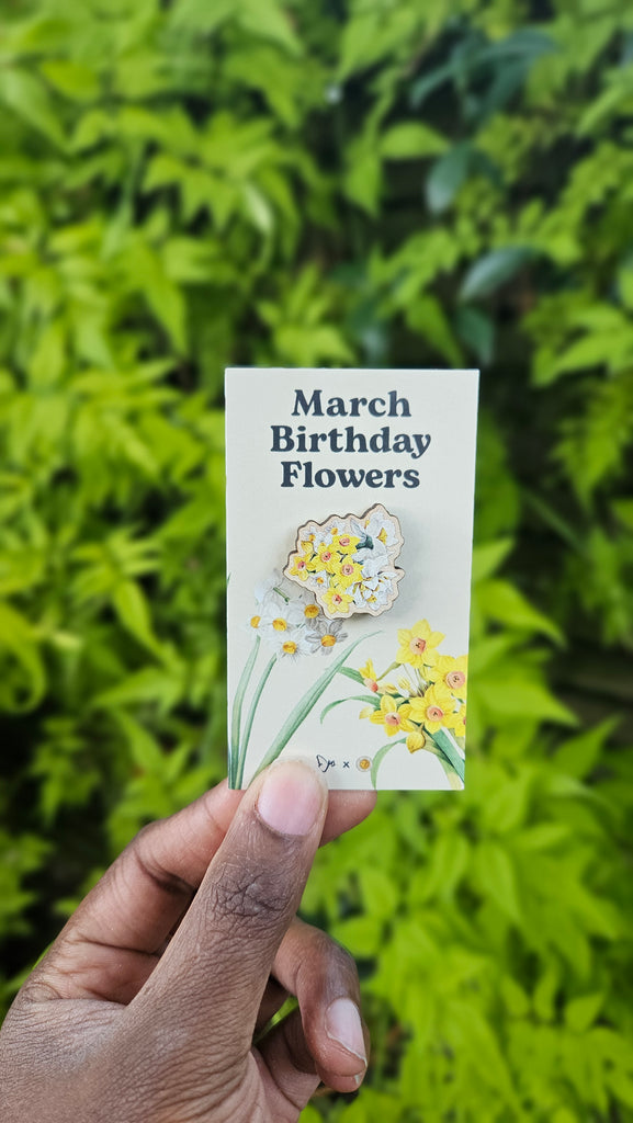 March Birthday Flowers Wooden Pin