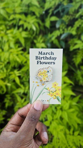 March Birthday Flowers Wooden Pin